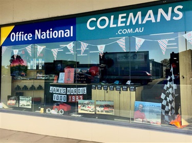 Colemans Office Products window display.